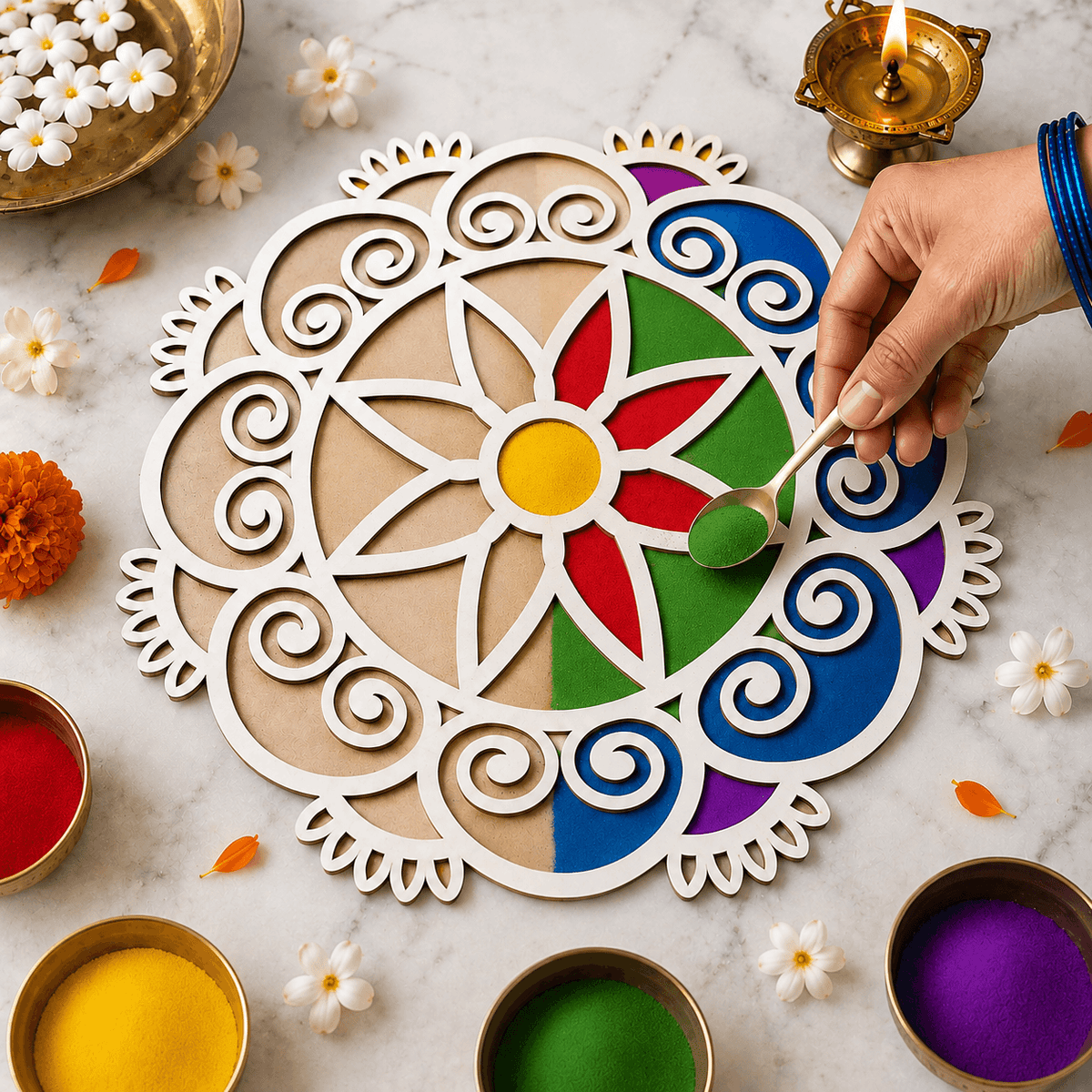 CHITRASHILA® Elegant Beautiful MDF Rangoli Mat (12x12 inches)-D08