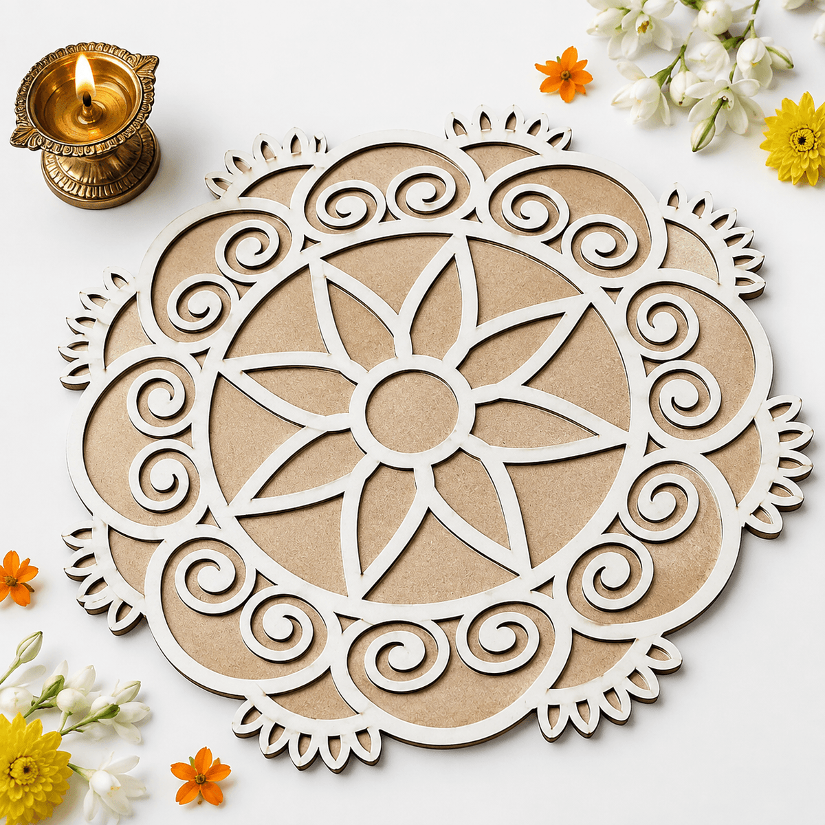 CHITRASHILA® Elegant Beautiful MDF Rangoli Mat (12x12 inches)-D08