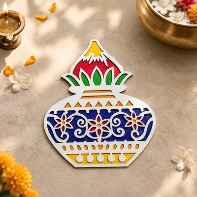 CHITRASHILA® Auspicious Kalash MDF Rangoli Mat (12x12 inches)-D10