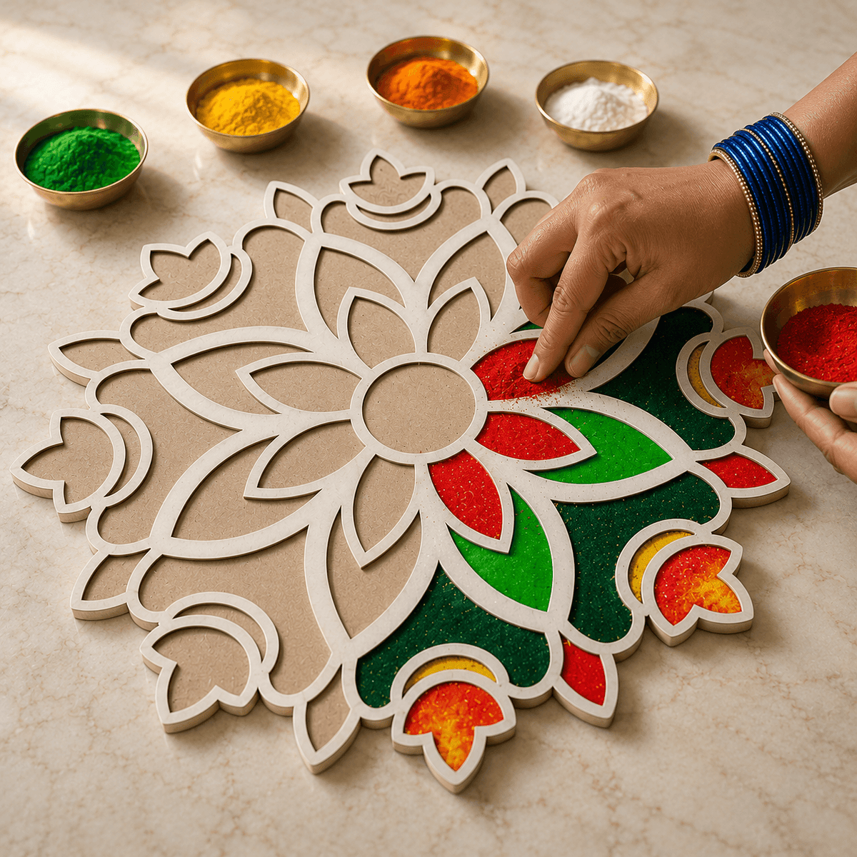 CHITRASHILA® Auspicious Diya MDF Rangoli Mat (12x12 inches)- D03