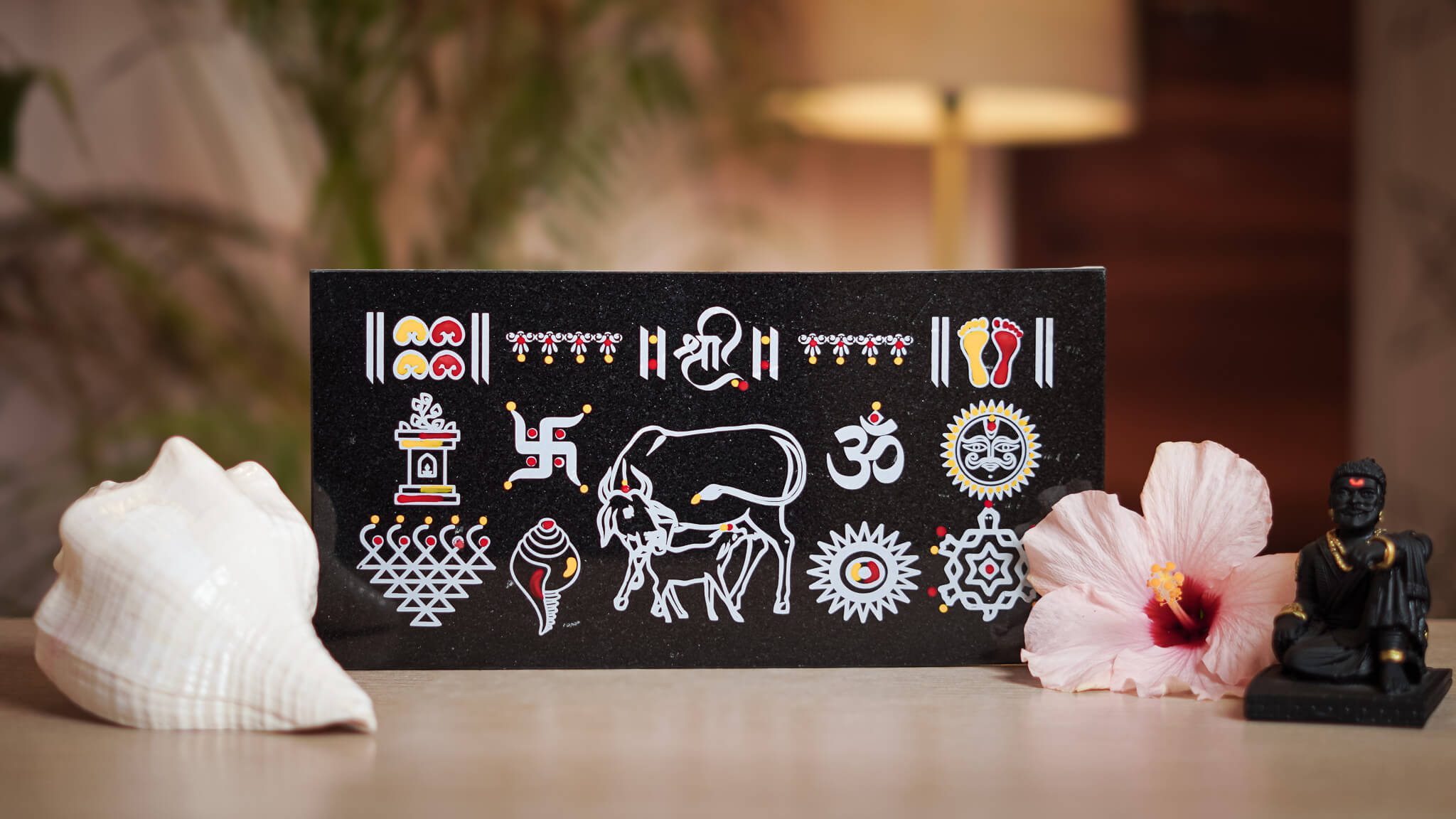 CHITRASHILA® Gau Mata/Kamdhenu Chaitrangan Rangoli Granite Printed- 12*6 inch