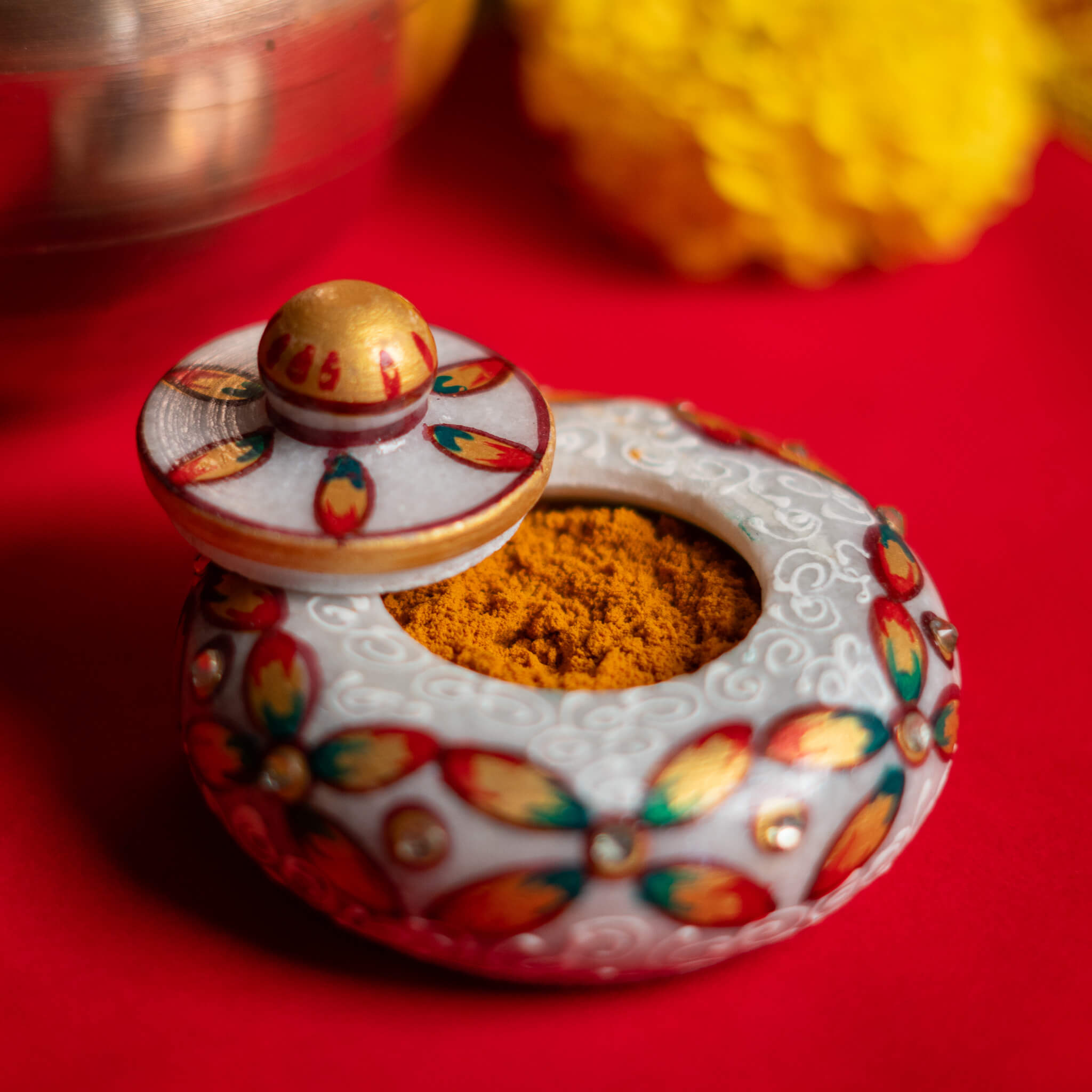 CHITRASHILA® Premium Marble Haldi Kumkum Holder Karanda for Personal Use and Return Gift