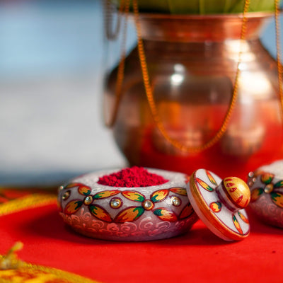 CHITRASHILA® Premium Marble Haldi Kumkum Holder Karanda for Personal Use and Return Gift