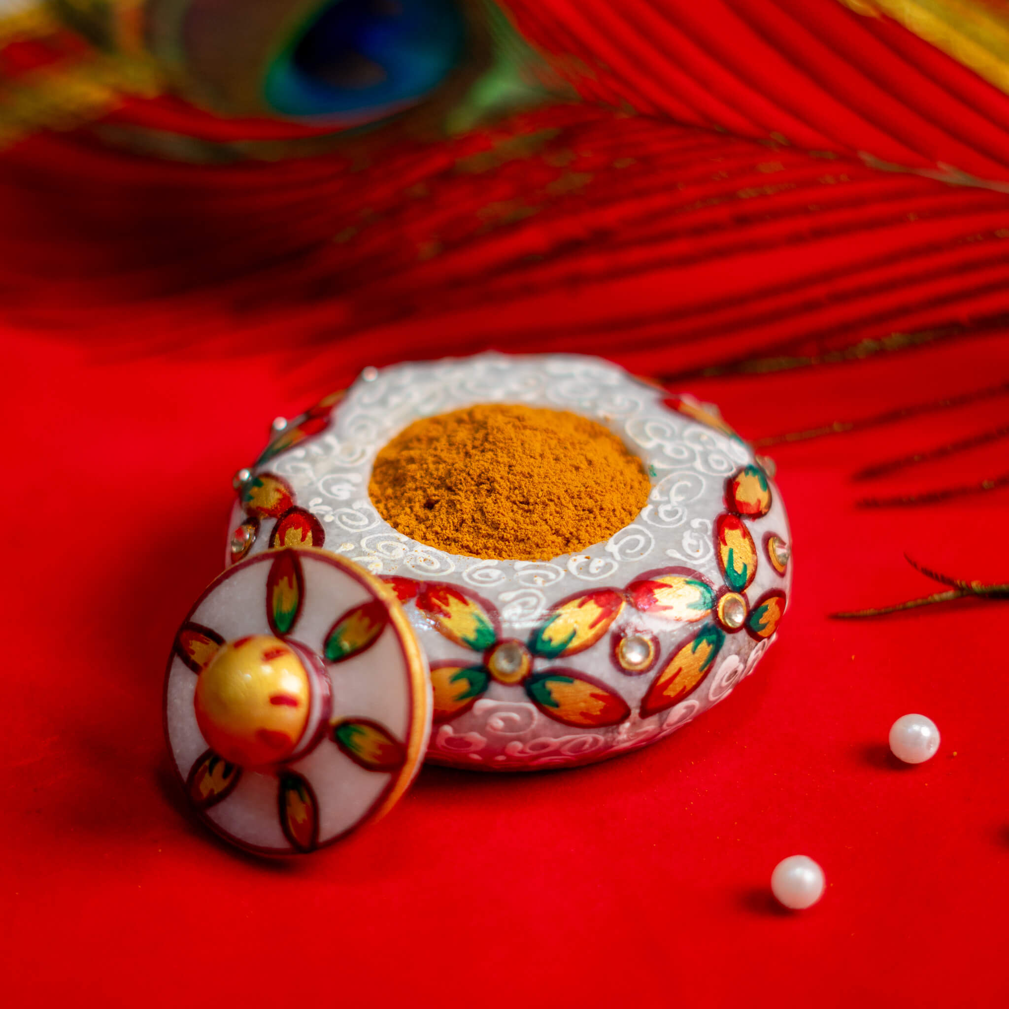 CHITRASHILA® Premium Marble Haldi Kumkum Holder Karanda for Personal Use and Return Gift