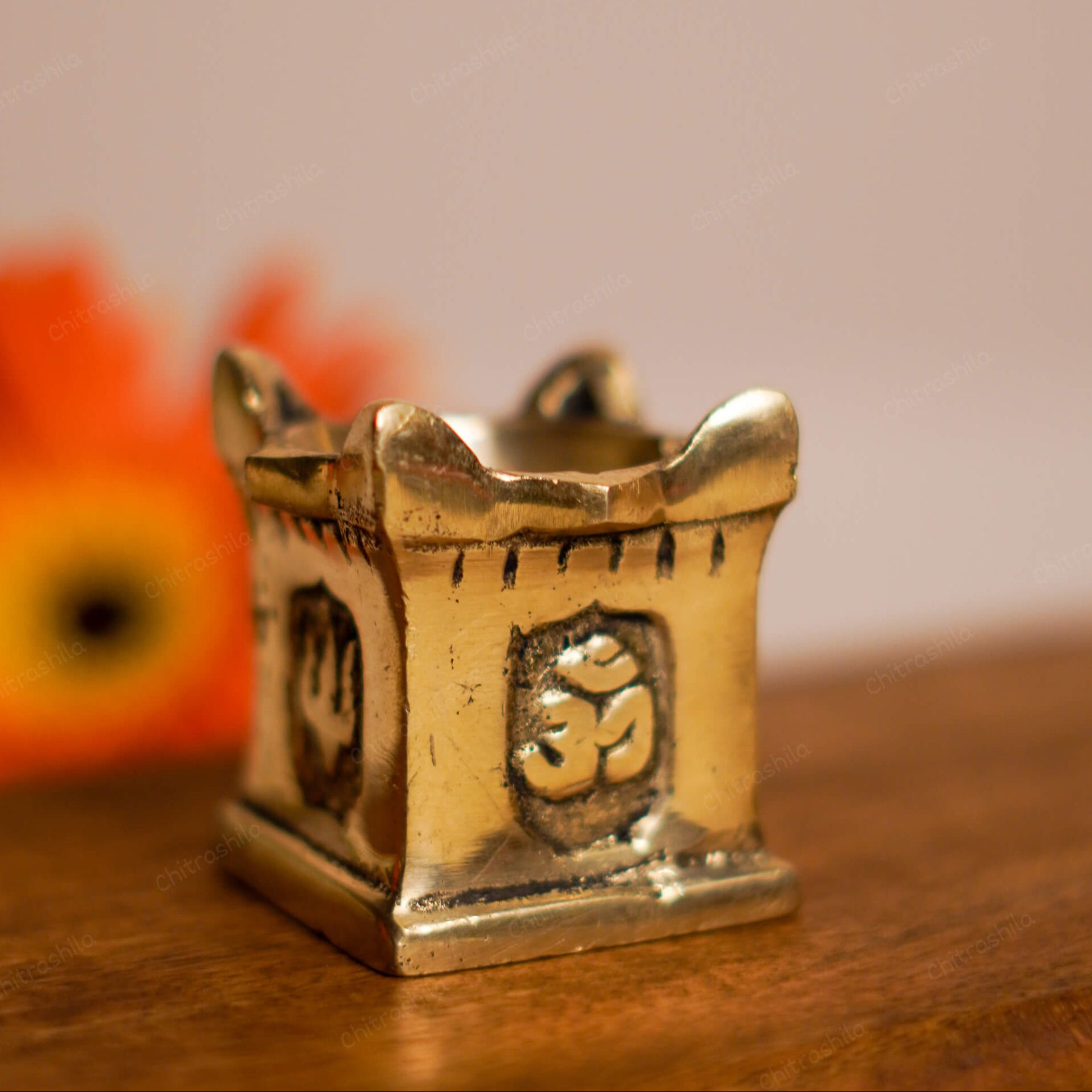 CHITRASHILA® Pure Brass Tulsi Diya Gold Antique Finish Perfect for Puja, Home Decorations and Gifting