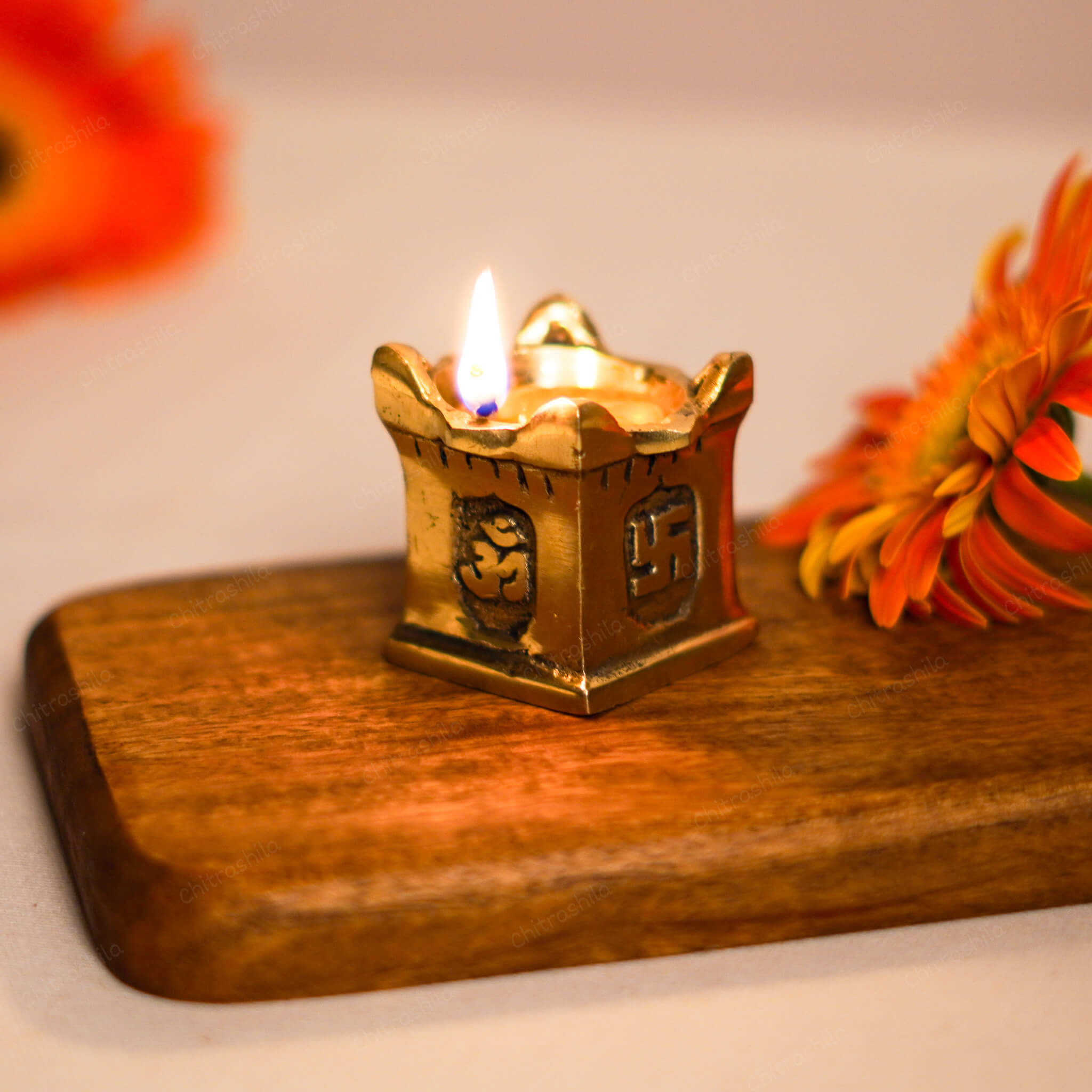 CHITRASHILA® Pure Brass Tulsi Diya Gold Antique Finish Perfect for Puja, Home Decorations and Gifting