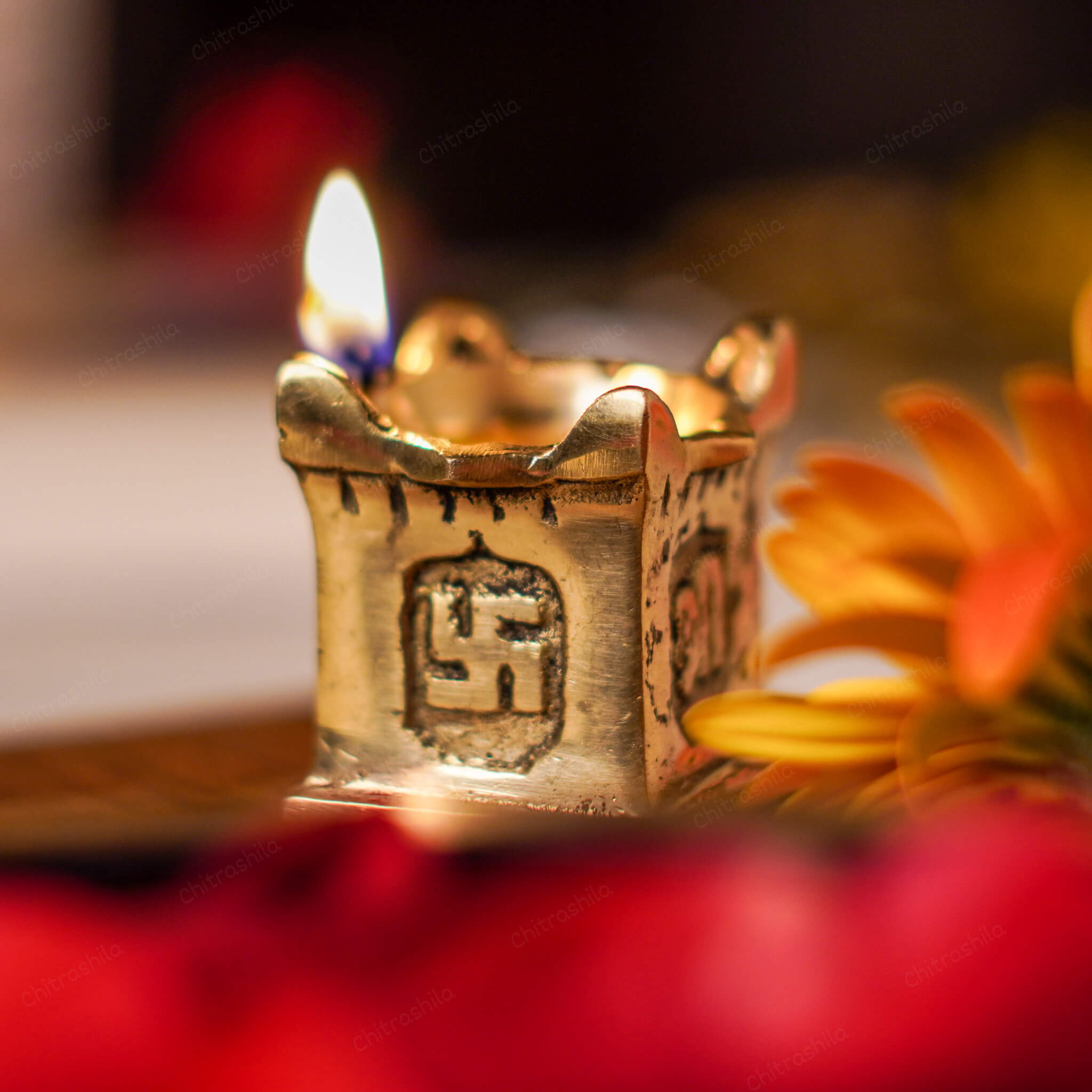 CHITRASHILA® Pure Brass Tulsi Diya Gold Antique Finish Perfect for Puja, Home Decorations and Gifting