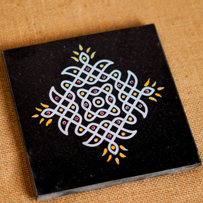 CHITRASHILA® Kolam Dot Rangoli for Pooja Room Granite Printed (6*6 inch)