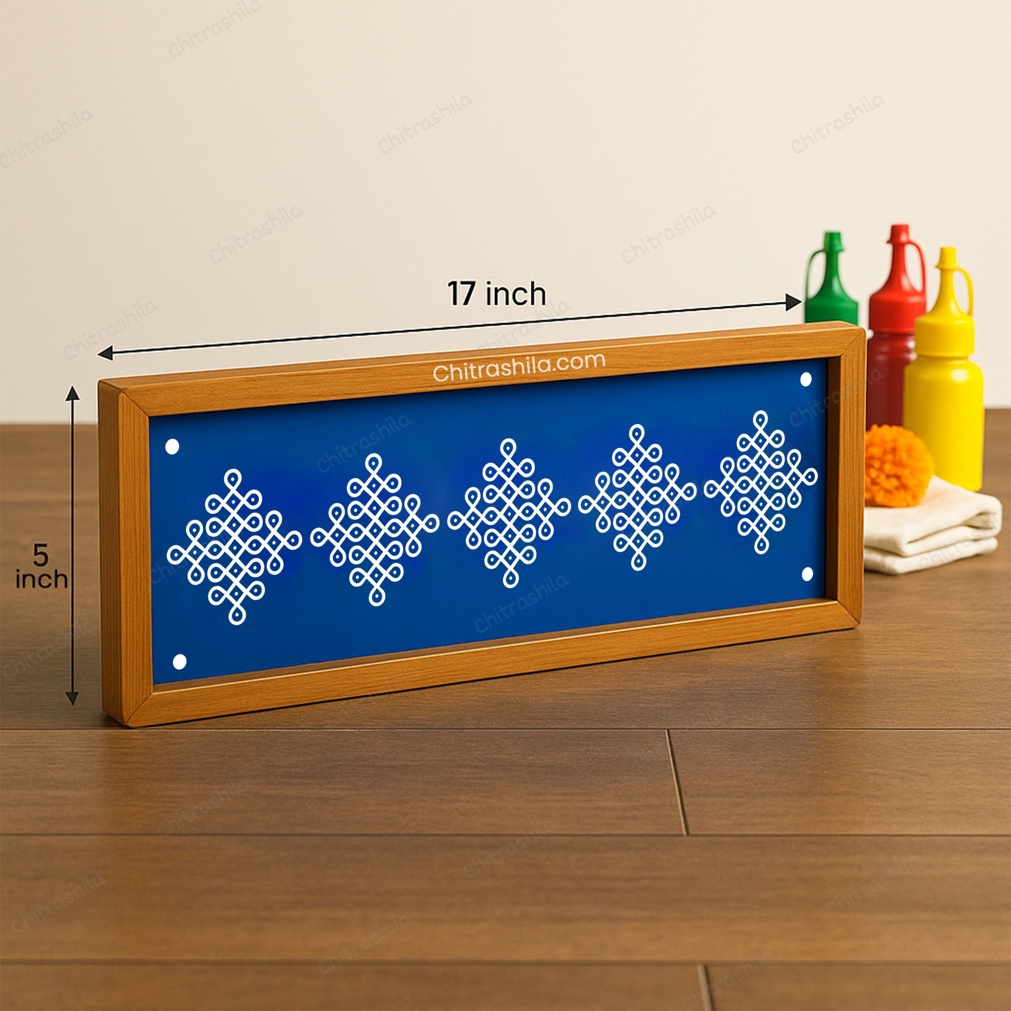 CHITRASHILA® Kolam-Inspired Border Wooden Rangoli Stencil 17x5 Inches (WB‑37)