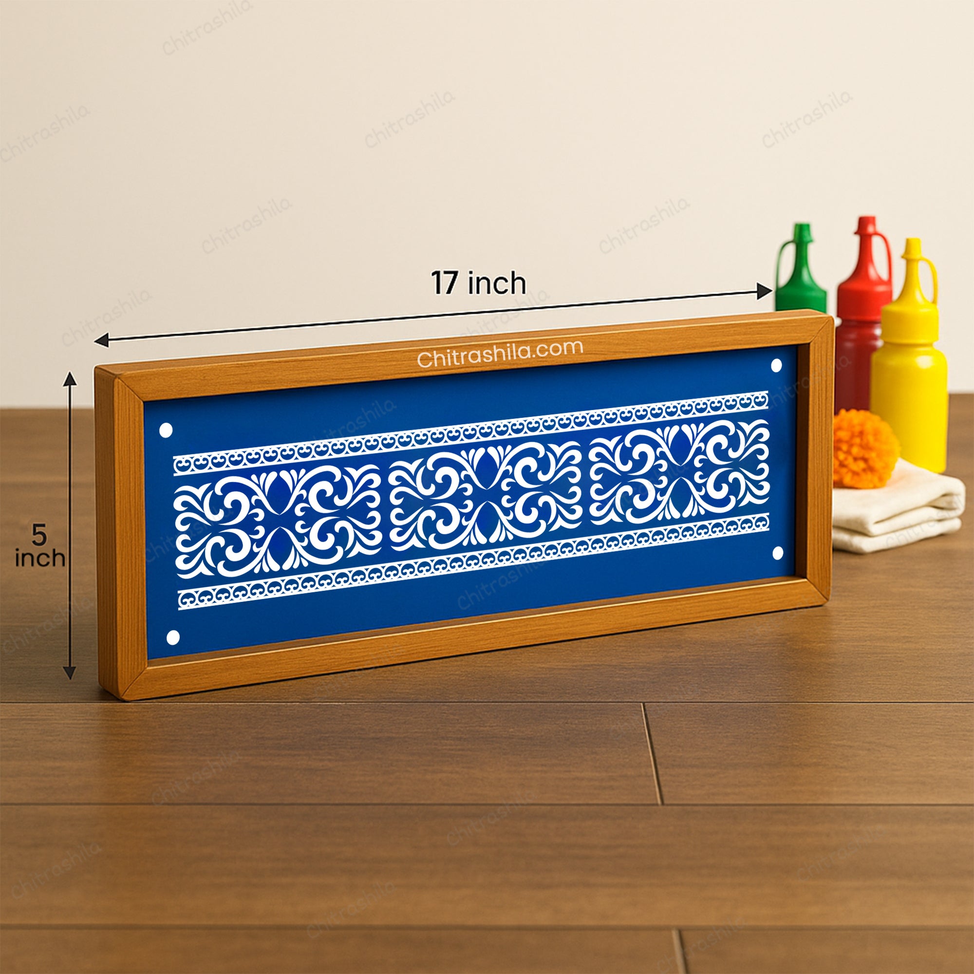 CHITRASHILA® Detailed Traditional Strip Border Wooden Rangoli Stencil 17x5 Inches (WB‑31)