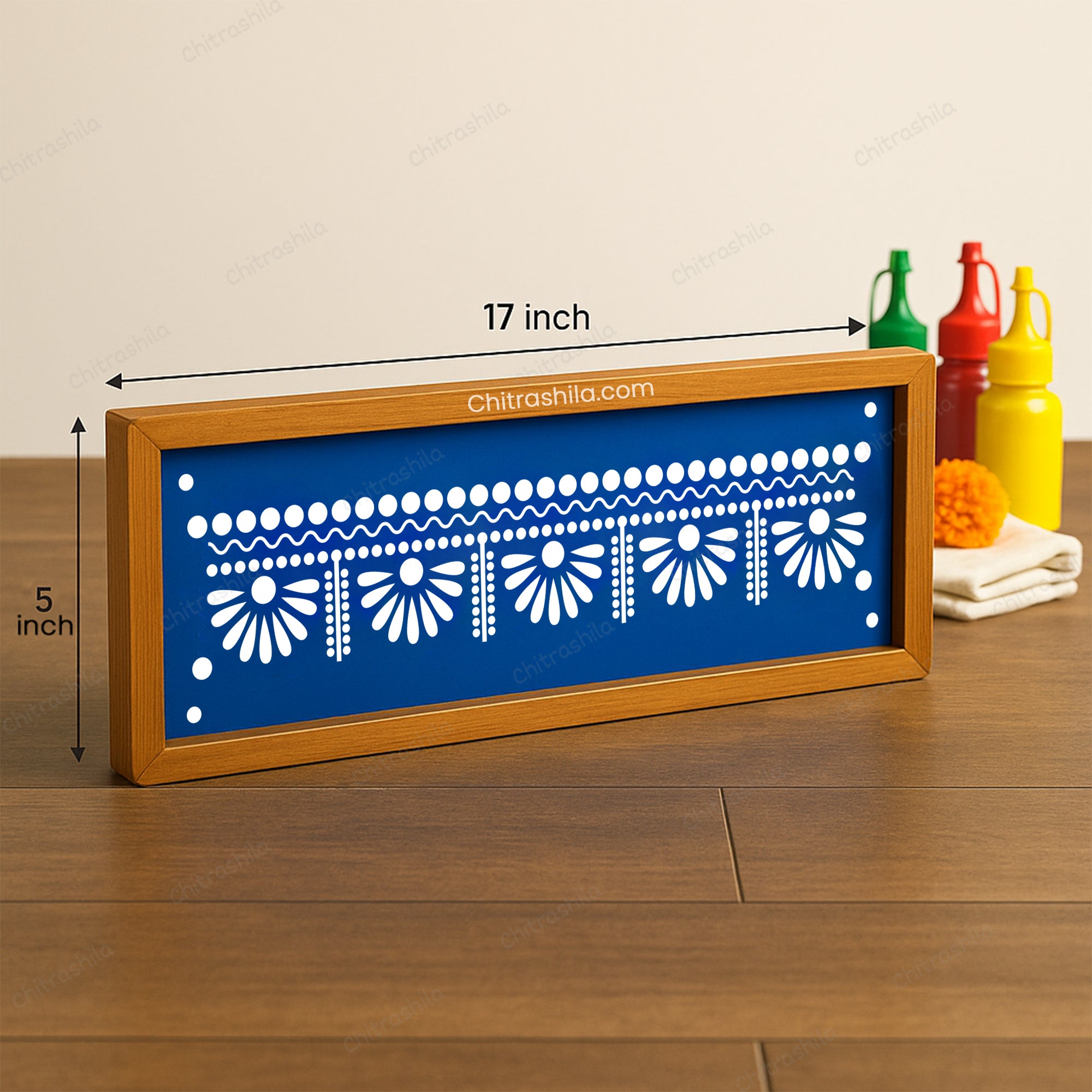 CHITRASHILA® Half Flower Bandhanwar Border Wooden Rangoli Stencil 17x5 Inches (WB‑34)