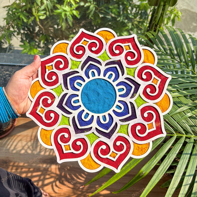 CHITRASHILA® Floral Bloom Reusable MDF Rangoli Mat (12*12 inch)- D01