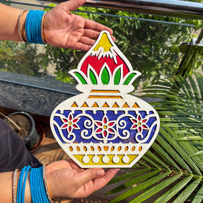 CHITRASHILA® Auspicious Kalash MDF Rangoli Mat (12x12 inches)-D10