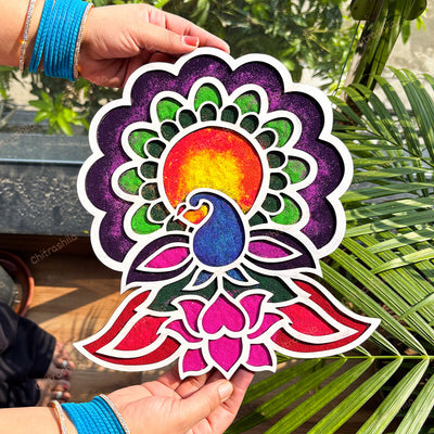 CHITRASHILA® Majestic Peacock MDF Rangoli Mat (12x12 inches)-D06