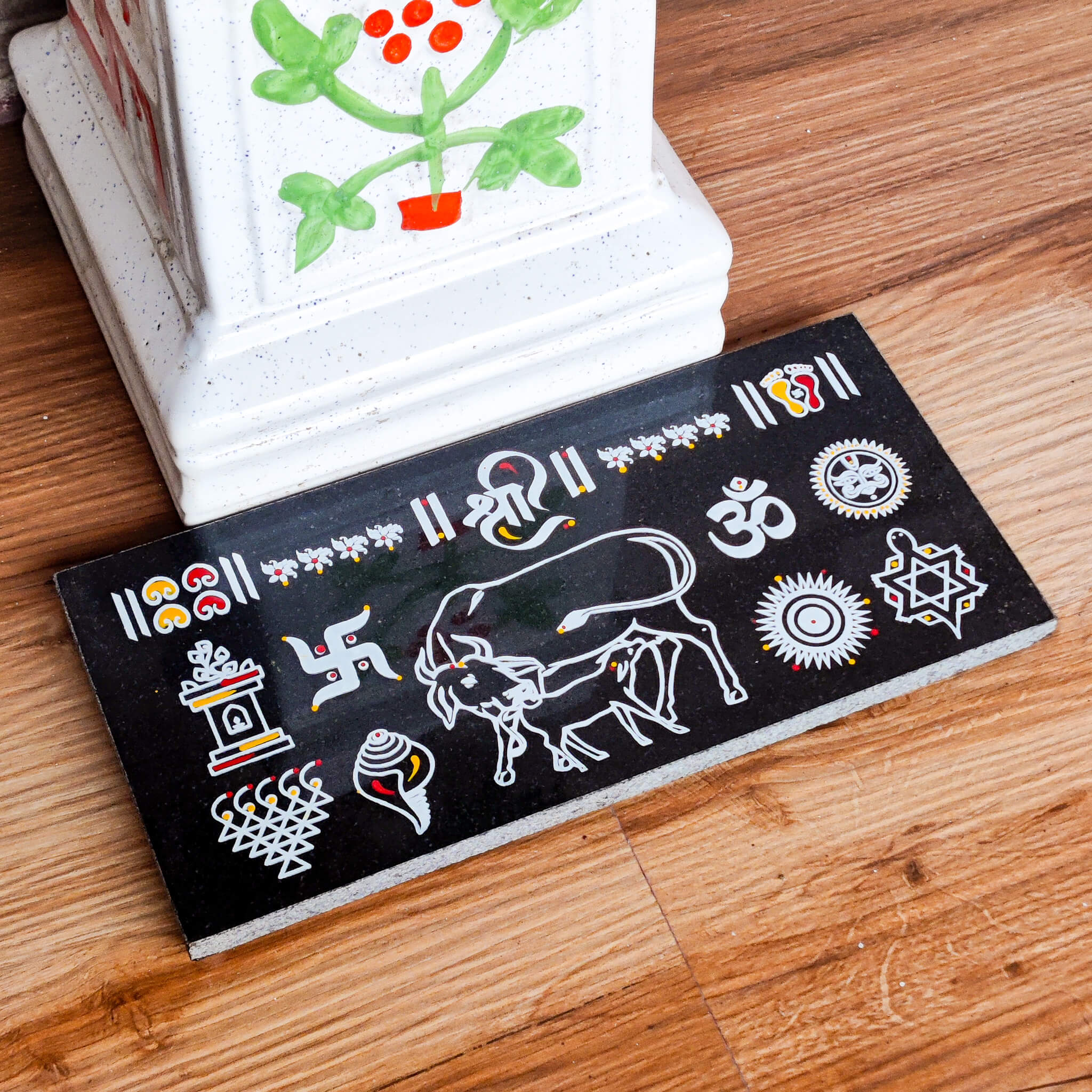 CHITRASHILA® Gau Mata/Kamdhenu Chaitrangan Rangoli Granite Printed- 12*6 inch