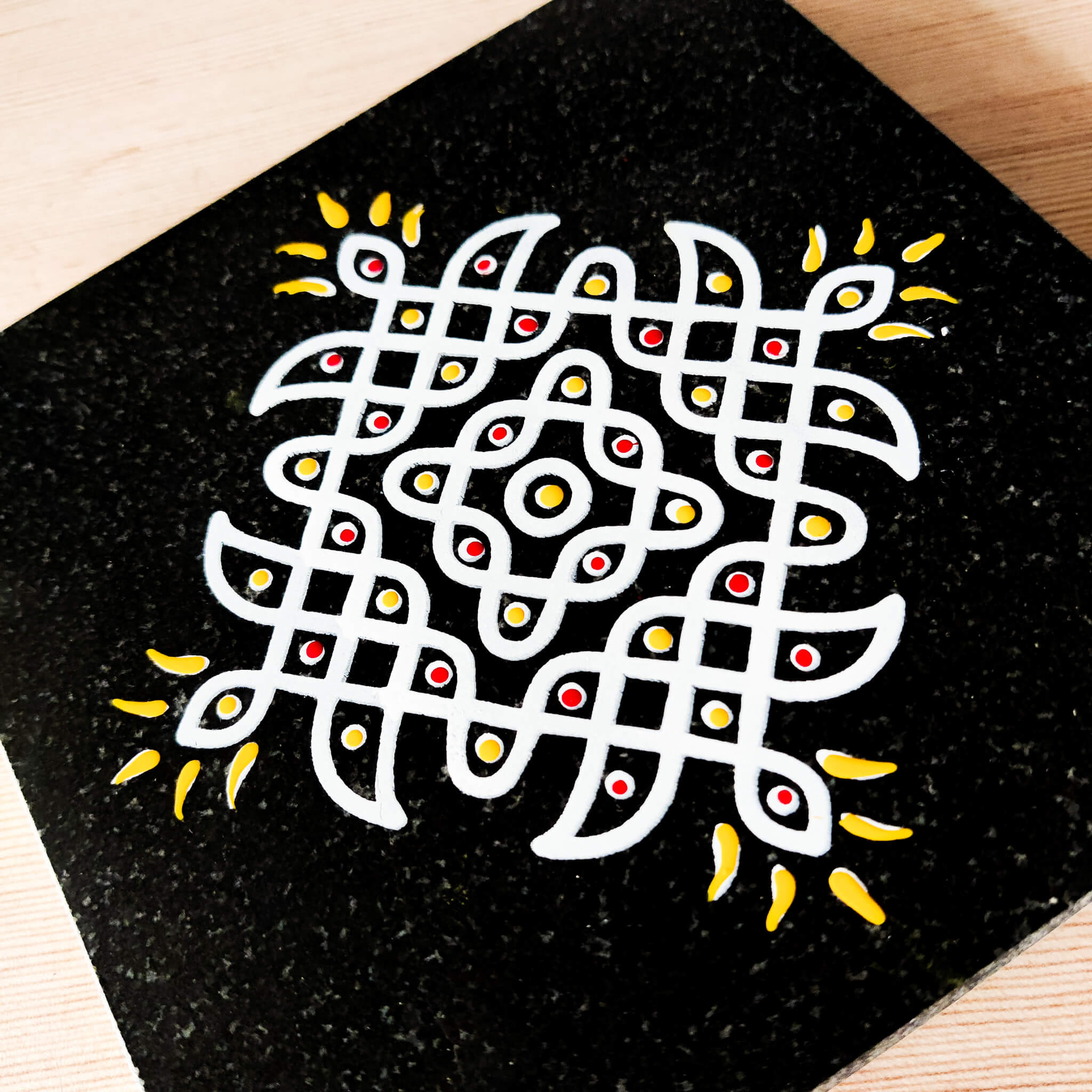 CHITRASHILA® Kolam Dot Rangoli for Pooja Room Granite Printed (6*6 inch)