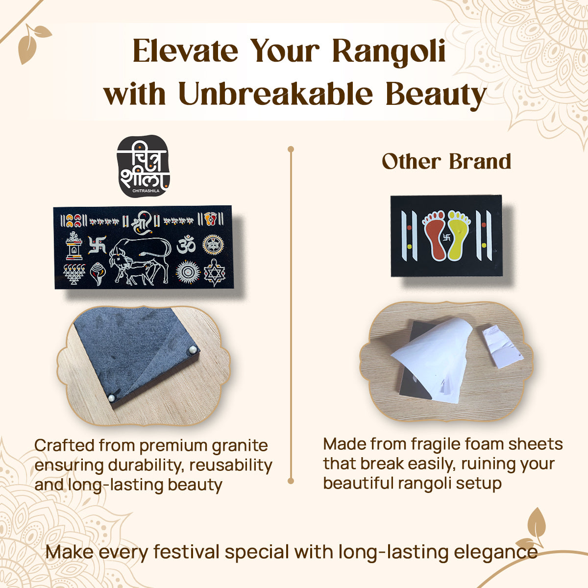 CHITRASHILA® Gau Mata/Kamdhenu Chaitrangan Rangoli Granite Printed- 12*6 inch