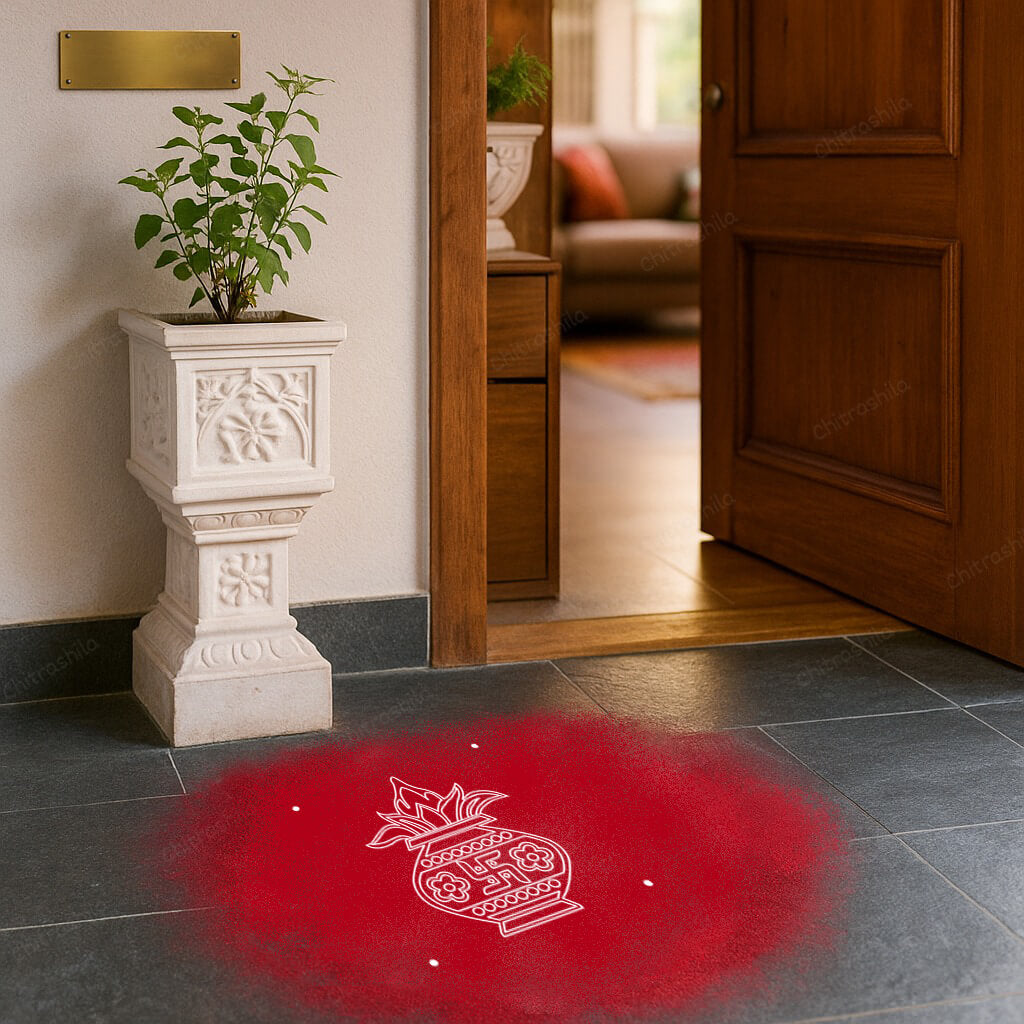 CHITRASHILA® Classic Kalash Wooden Rangoli Stencil 10x10 Inches (WS‑38)
