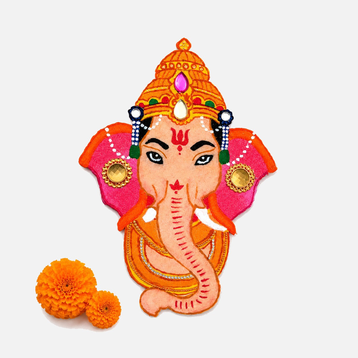 Shree Ganesh Face OHP Rangoli Sheet - Reusable Pooja Design