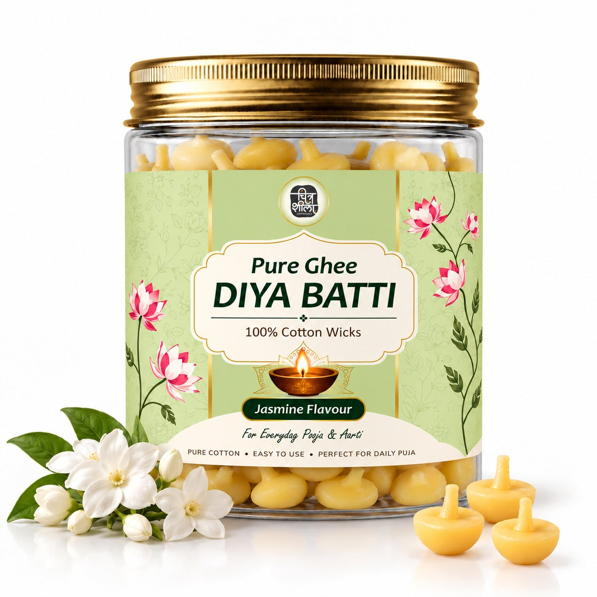 Pure ghee diya batti with jasmine mogra fragrance for pooja