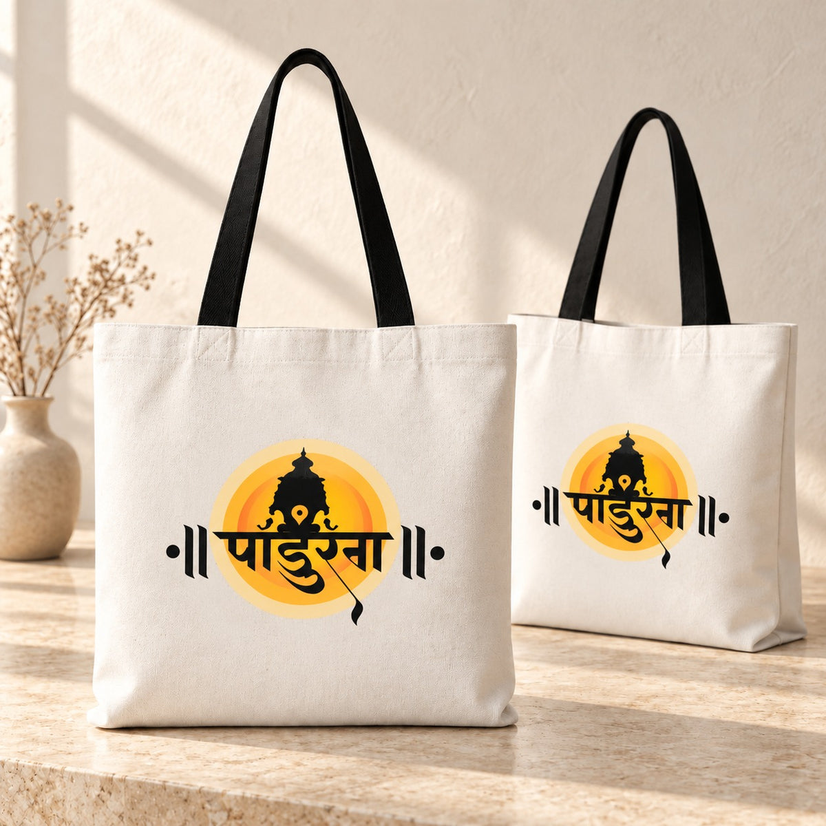 Panduranga Vitthal sacred print canvas tote bag by Chitrashila