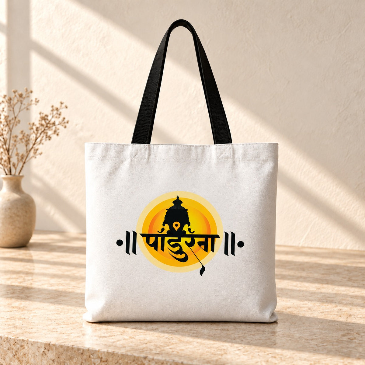 Vitthal Panduranga design print canvas bag front view