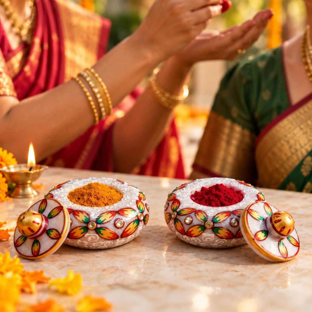 Haldi kumkum karanda — marble holder perfect for return gifts