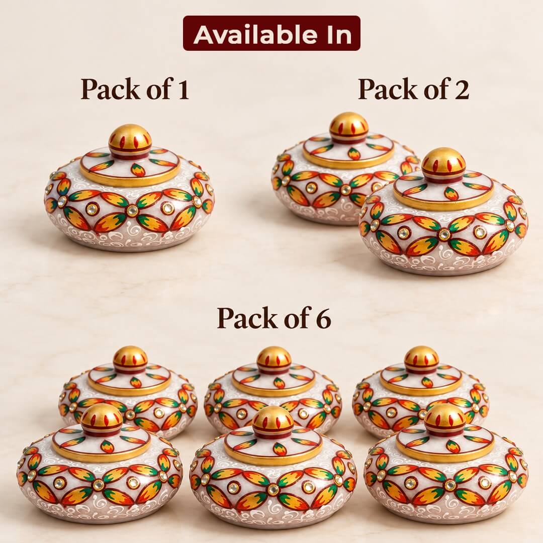 Marble pooja holder — haldi kumkum container for festive rituals