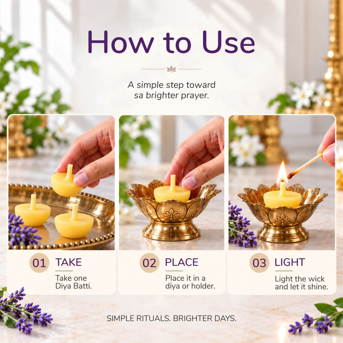 Natural lavender fragrance ghee wicks for meditation and prayer