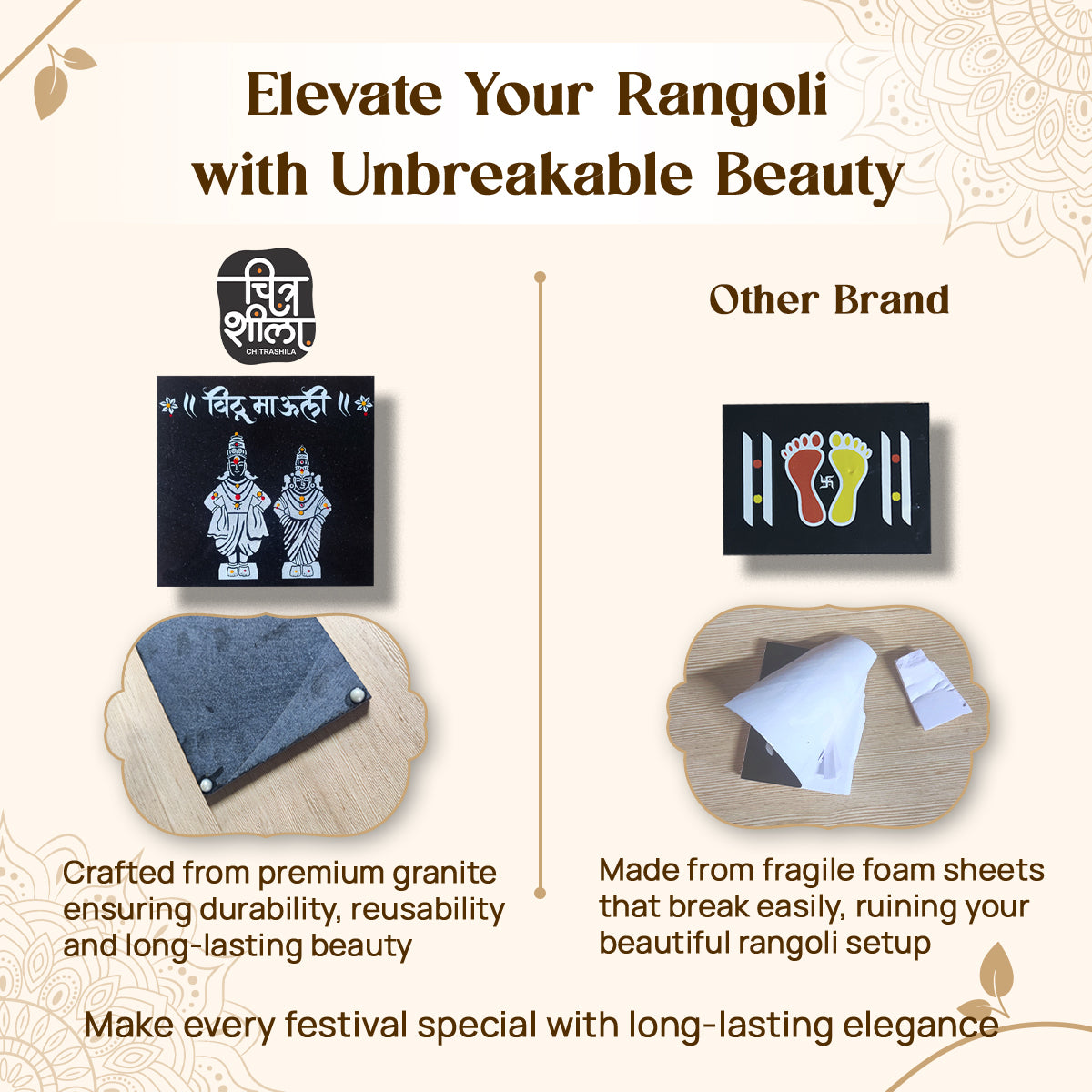 CHITRASHILA® Vithu Mauli Granite Printed Rangoli - 6*6 inch