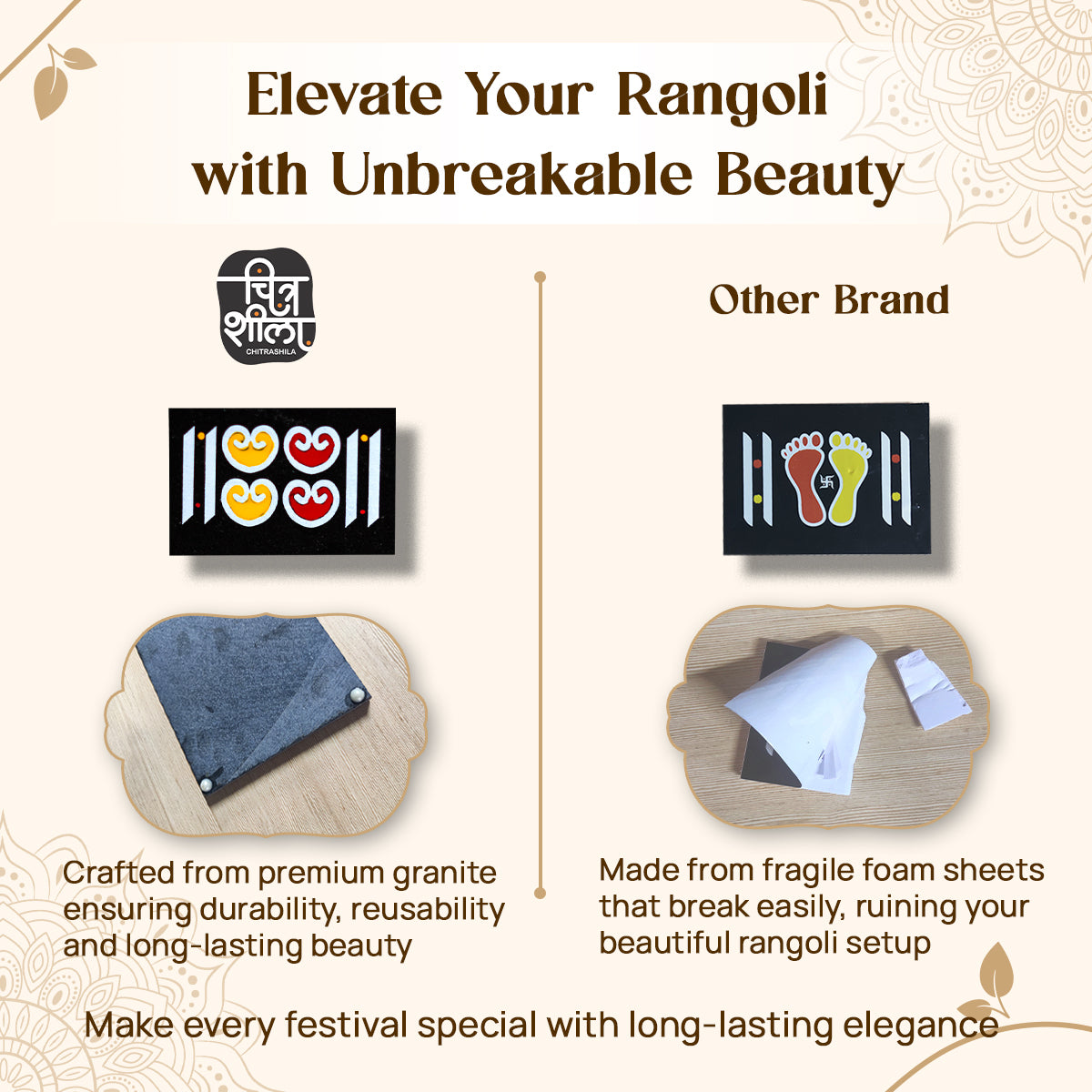 CHITRASHILA® Gopadma Granite Printed Rangoli (4*3 inch) for Home Mandir and Door Entrance (Pack of 2)