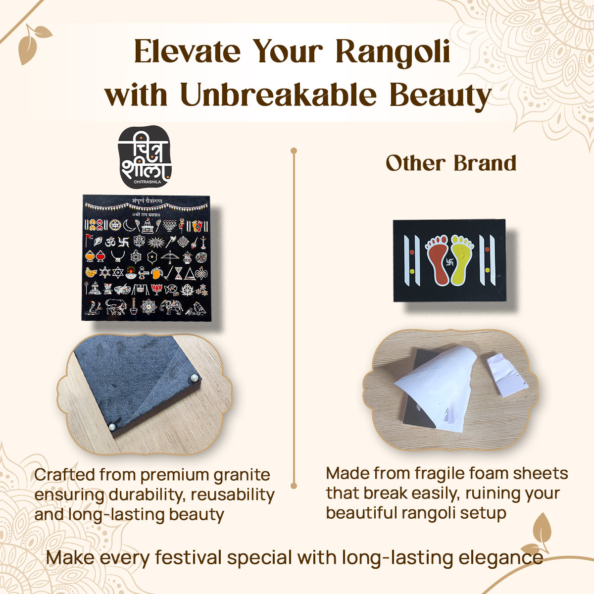 CHITRASHILA® Sampurna Chaitrangan with 50+ Shubh Chinh Granite Printed Rangoli (12*12 inch)