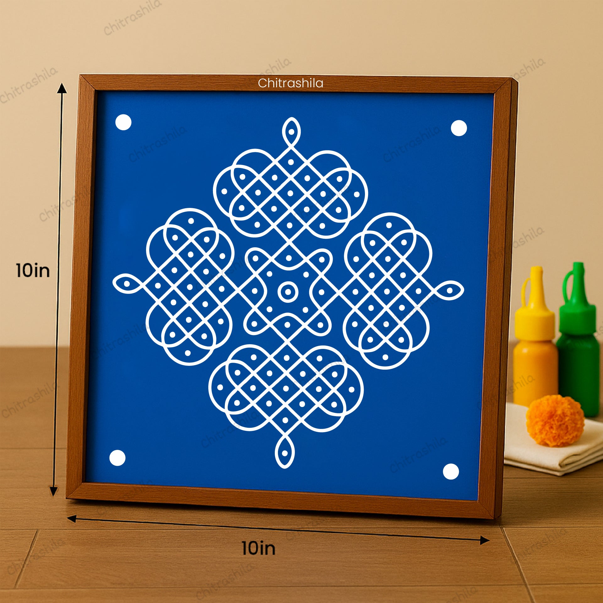CHITRASHILA® Nitya Kolam Wooden Rangoli Stencil | Reusable Rangoli Stencil 10×10 Inch (WS-60)
