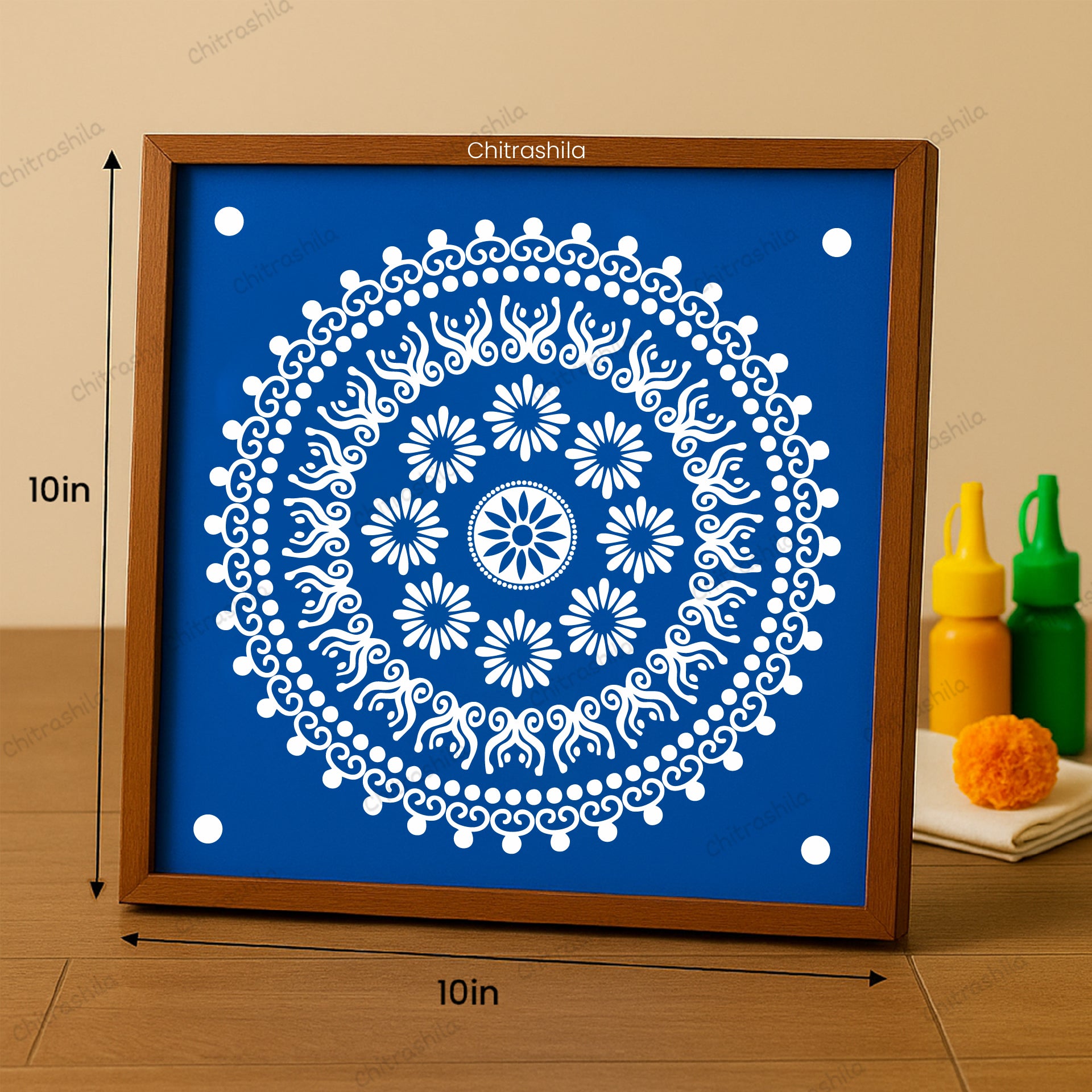 CHITRASHILA® Divine Mandala Wooden Rangoli Stencil | Reusable Rangoli Stencil 10×10 Inch (WS-48)