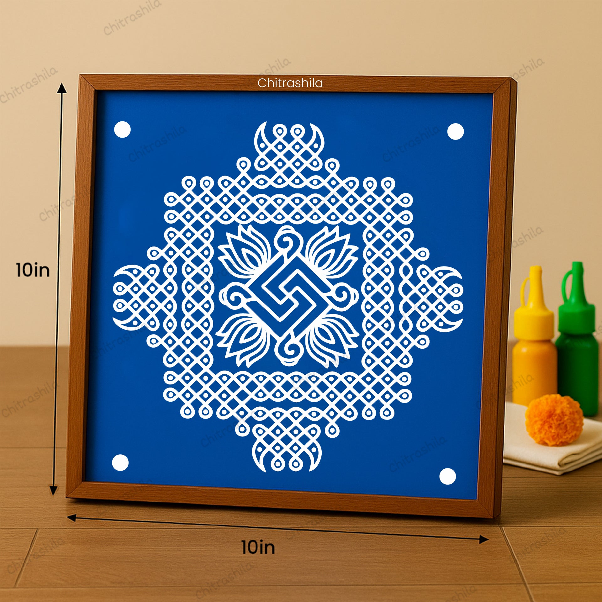 CHITRASHILA® Sacred Kolam Wooden Rangoli Stencil | Reusable Rangoli Stencil 10×10 Inch (WS-55)