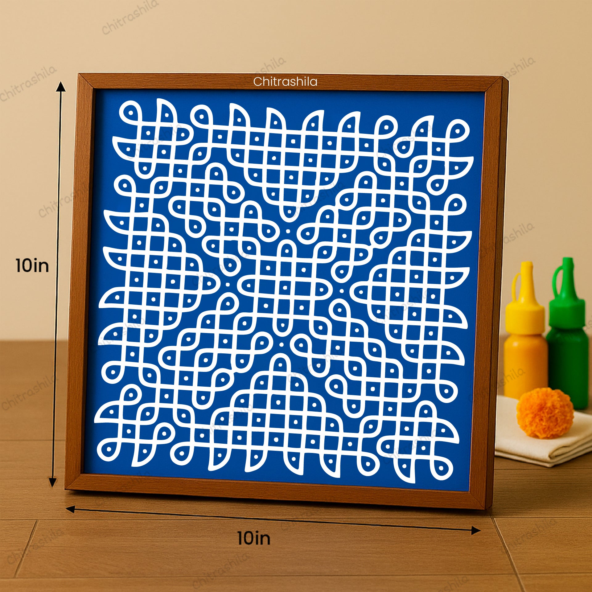 CHITRASHILA® Classic Kolam Wooden Rangoli Stencil | Reusable Rangoli Stencil 10×10 Inch (WS-58)