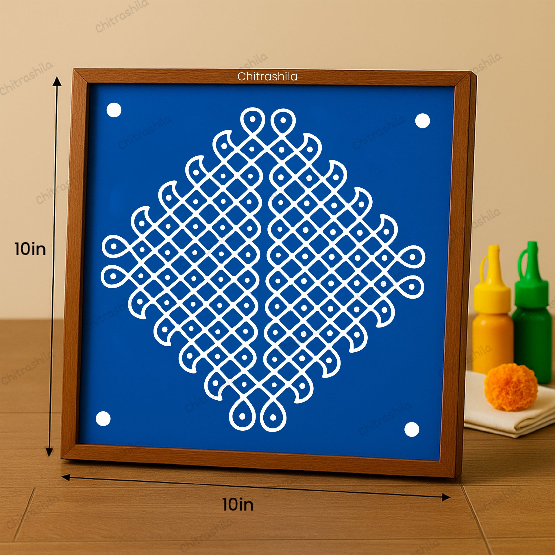 CHITRASHILA® Kolam Dots Diamond Wooden Rangoli Stencil | Reusable Rangoli Stencil 10×10 Inch (WS-53)