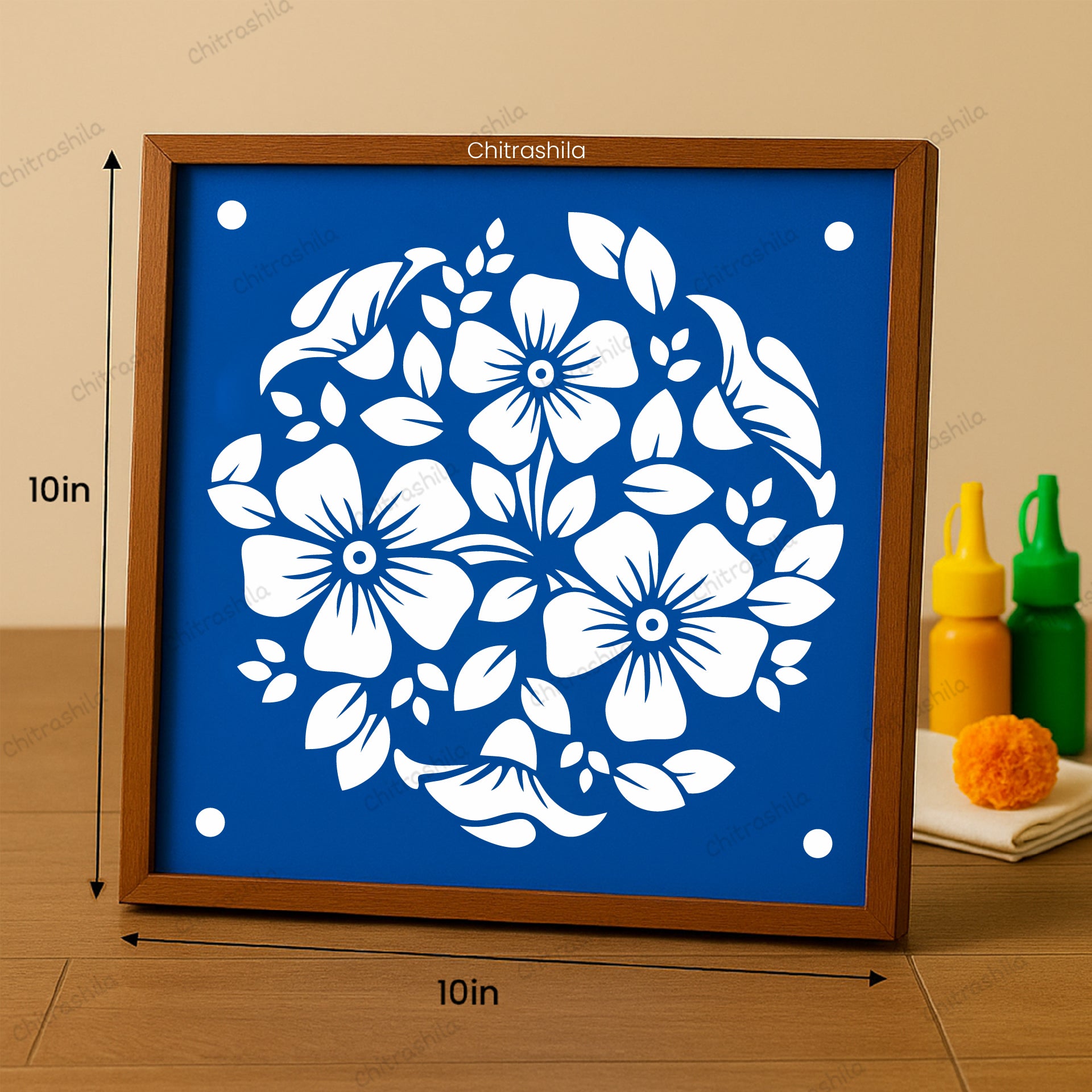 CHITRASHILA® Floral Garden Wooden Rangoli Stencil | Reusable Rangoli Stencil 10×10 Inch (WS-51)