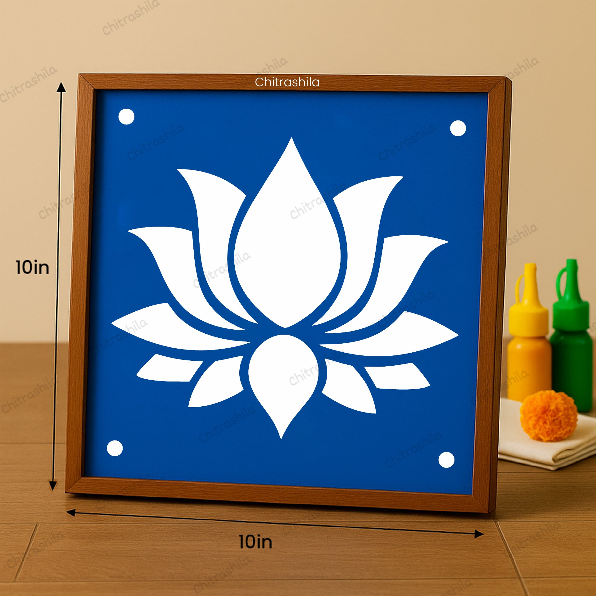 CHITRASHILA® Lotus Wooden Stencil | Reusable Rangoli Stencil 10×10 Inch (WS-61)