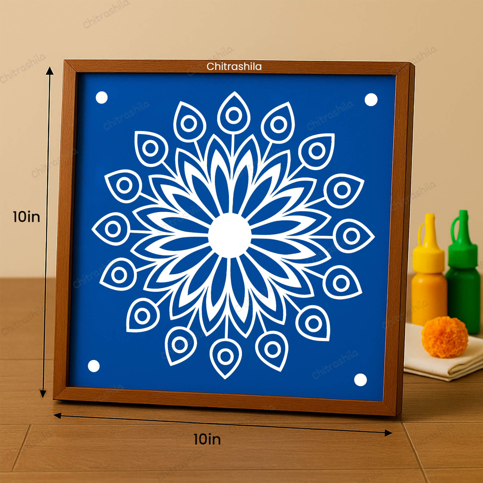 CHITRASHILA® Feather Leaf Flower Design Rangoli Stencil 10x10 Inches (WS‑29)