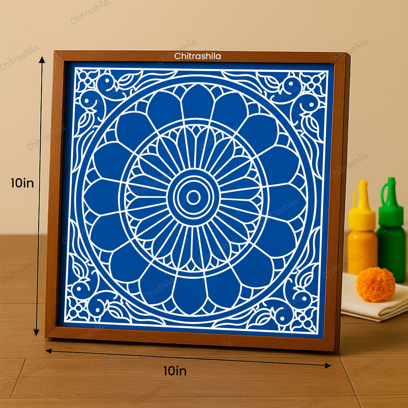 Floral Circular Kolam Wooden Rangoli Stencil 10x10 Inches (WS-87)