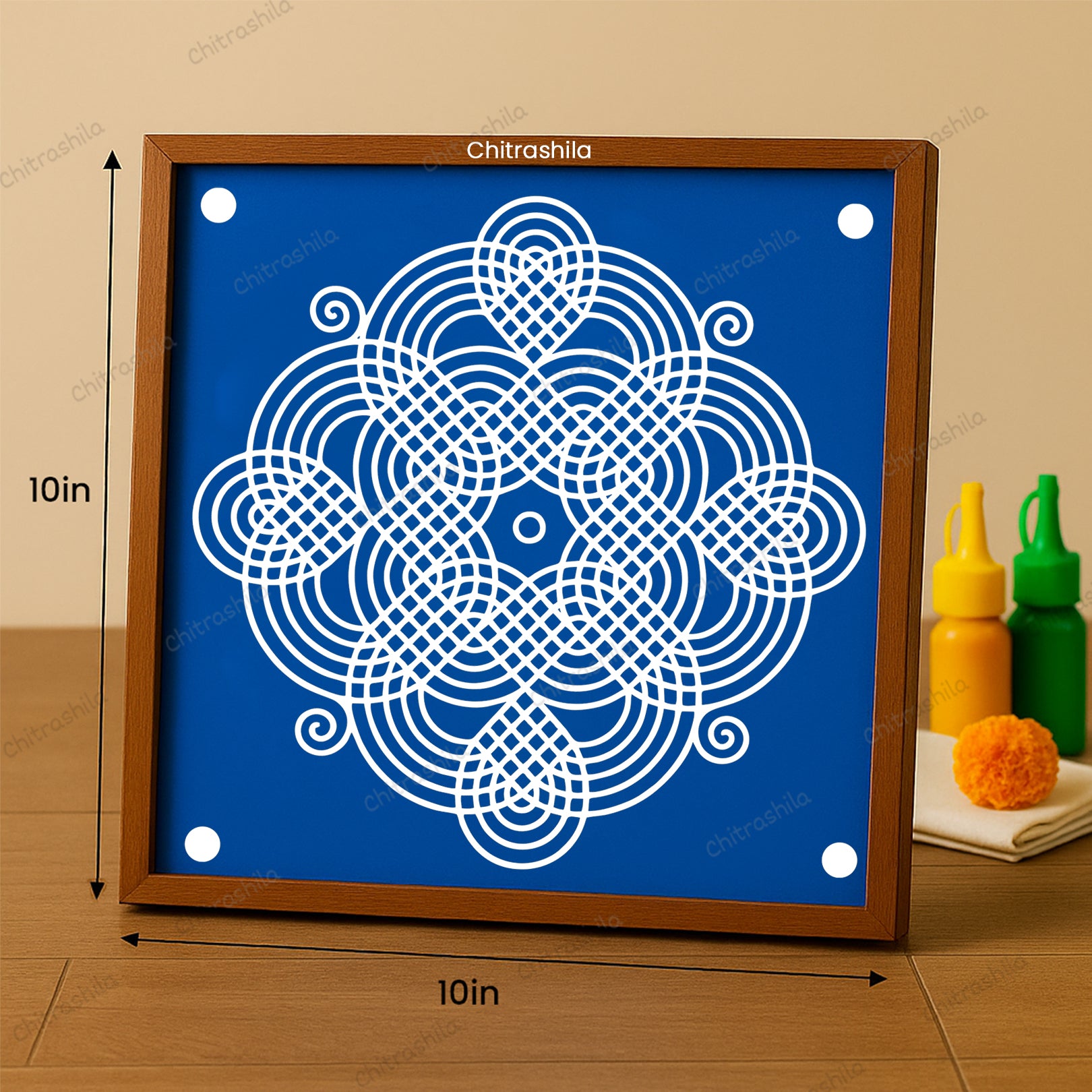 Rice Flower Kolam Wooden Rangoli Stencil 10x10 Inches (WS-85)
