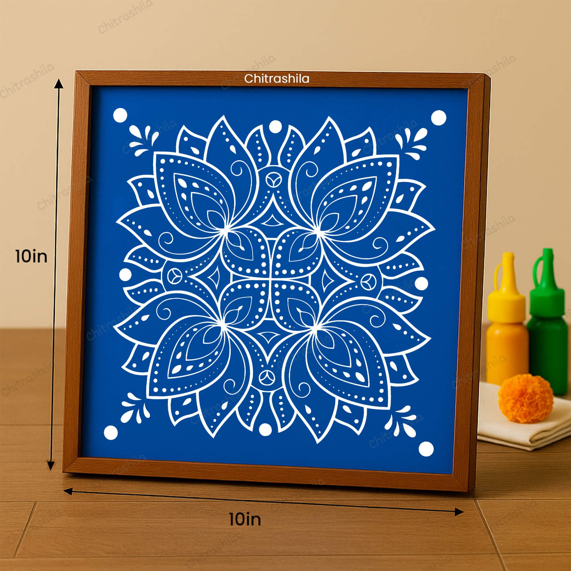 CHITRASHILA® Detailed Lotus with Dots Rangoli Stencil 10x10 Inches (WS‑23)