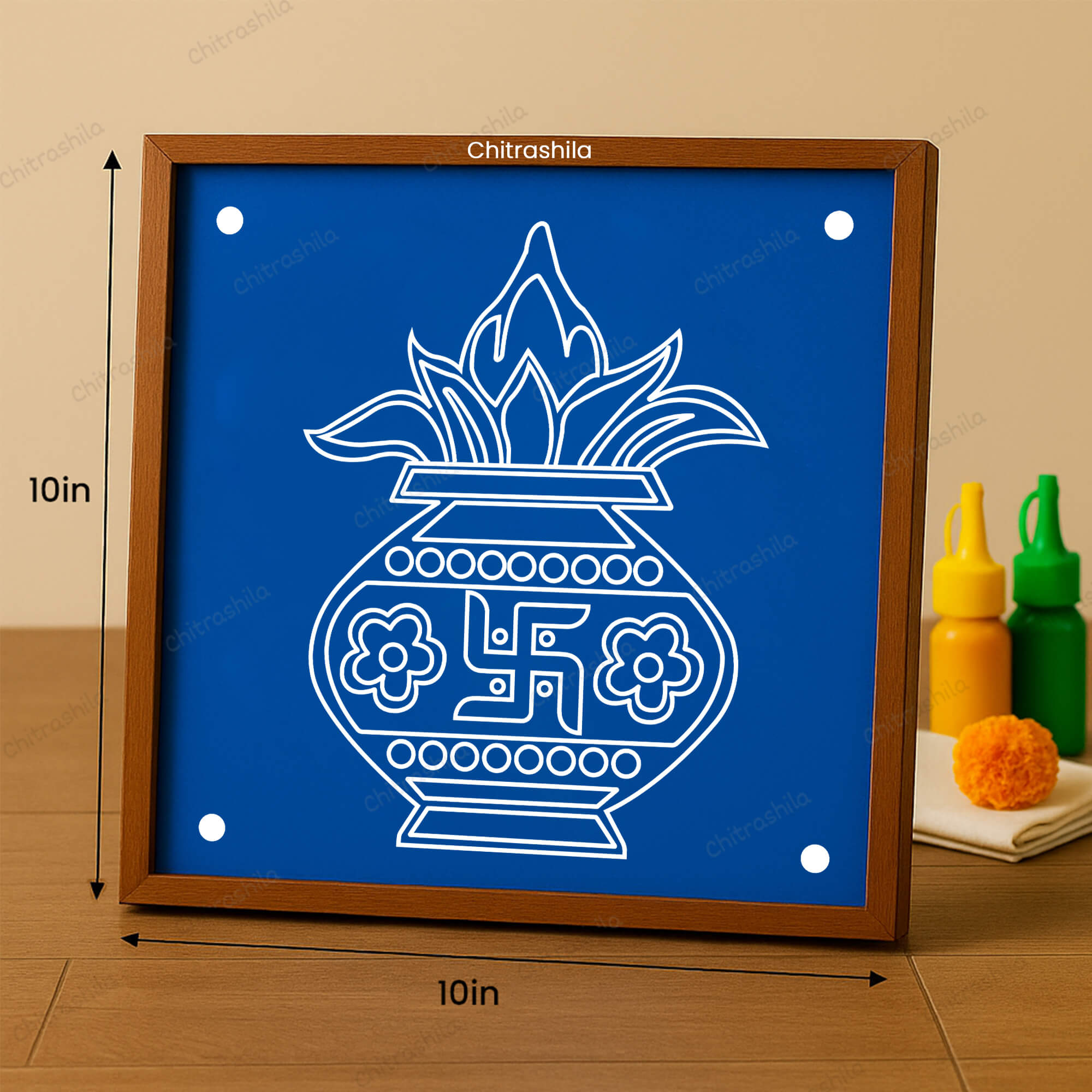 CHITRASHILA® Classic Kalash Wooden Rangoli Stencil 10x10 Inches (WS‑38)