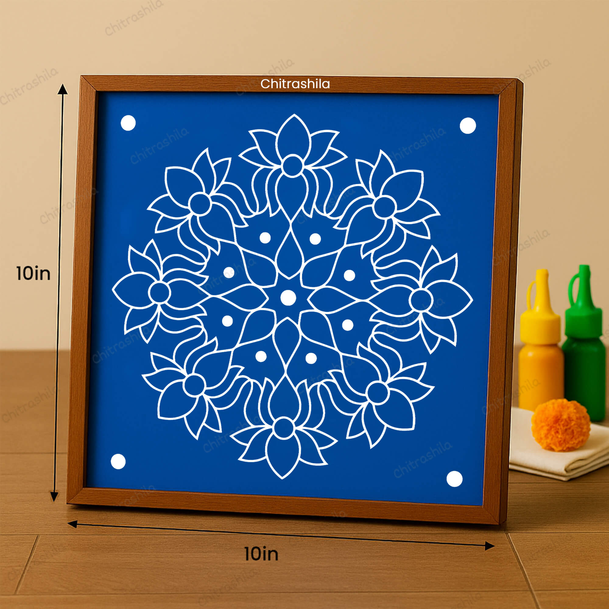 CHITRASHILA® Inward Lotus Pattern Rangoli Stencil 10x10 Inches (WS‑26)