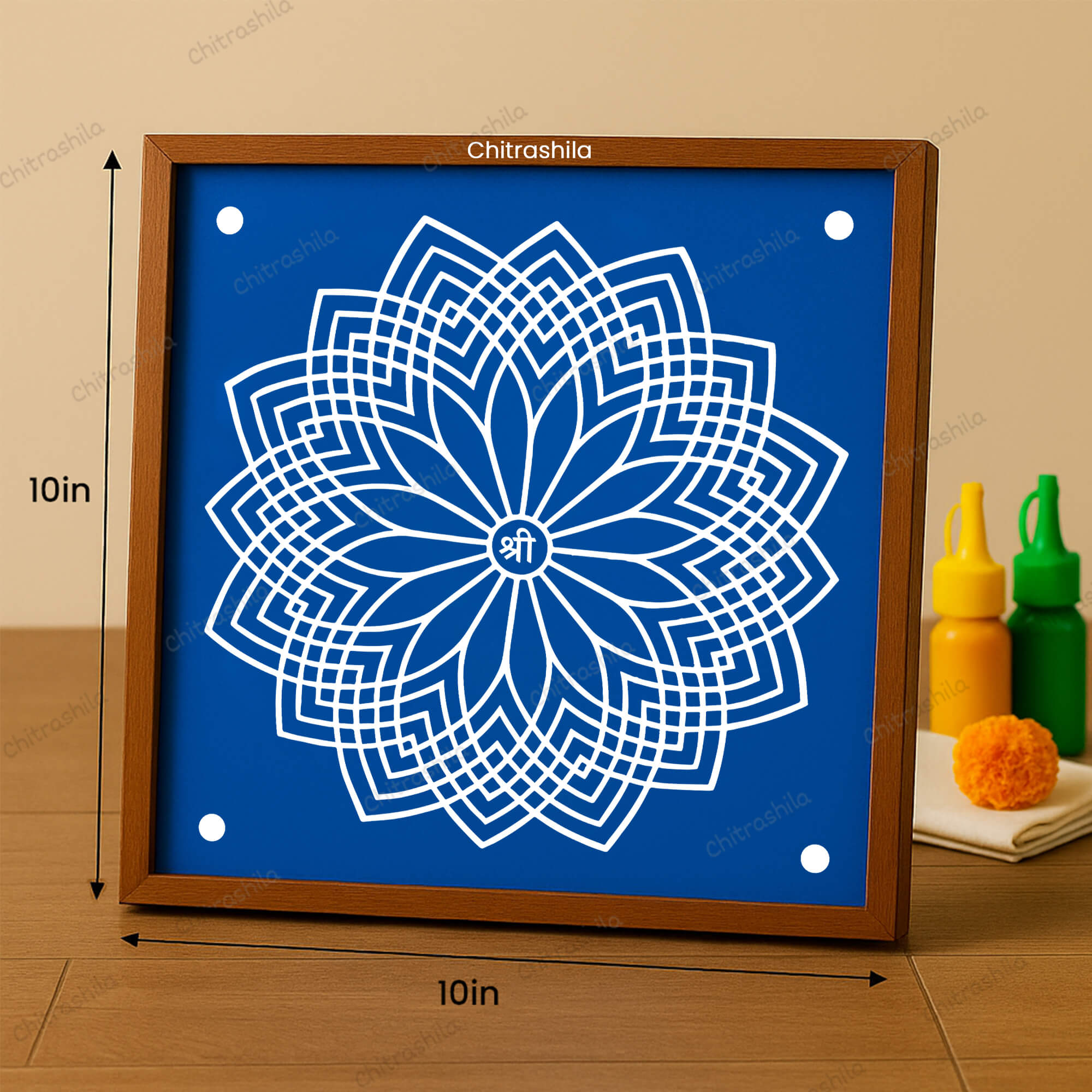 CHITRASHILA® Shree Vishnu Kamal Wooden Rangoli Stencil 10X10 inches (WS-11)