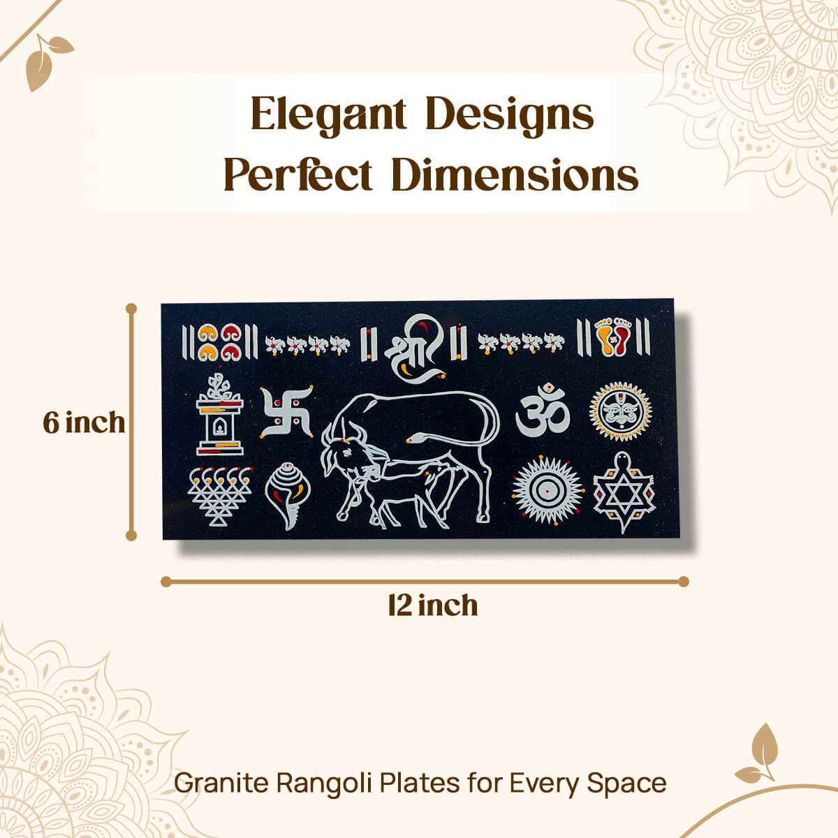 CHITRASHILA® Gau Mata/Kamdhenu Chaitrangan Rangoli Granite Printed- 12*6 inch