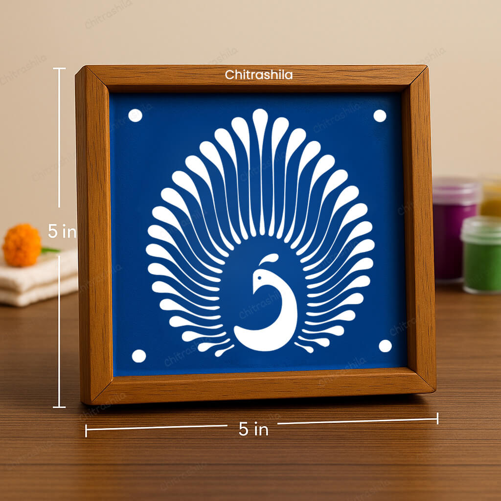 CHITRASHILA® Simple Peacock Motif Rangoli Stencil – 5x5 Inches (WA‑35)