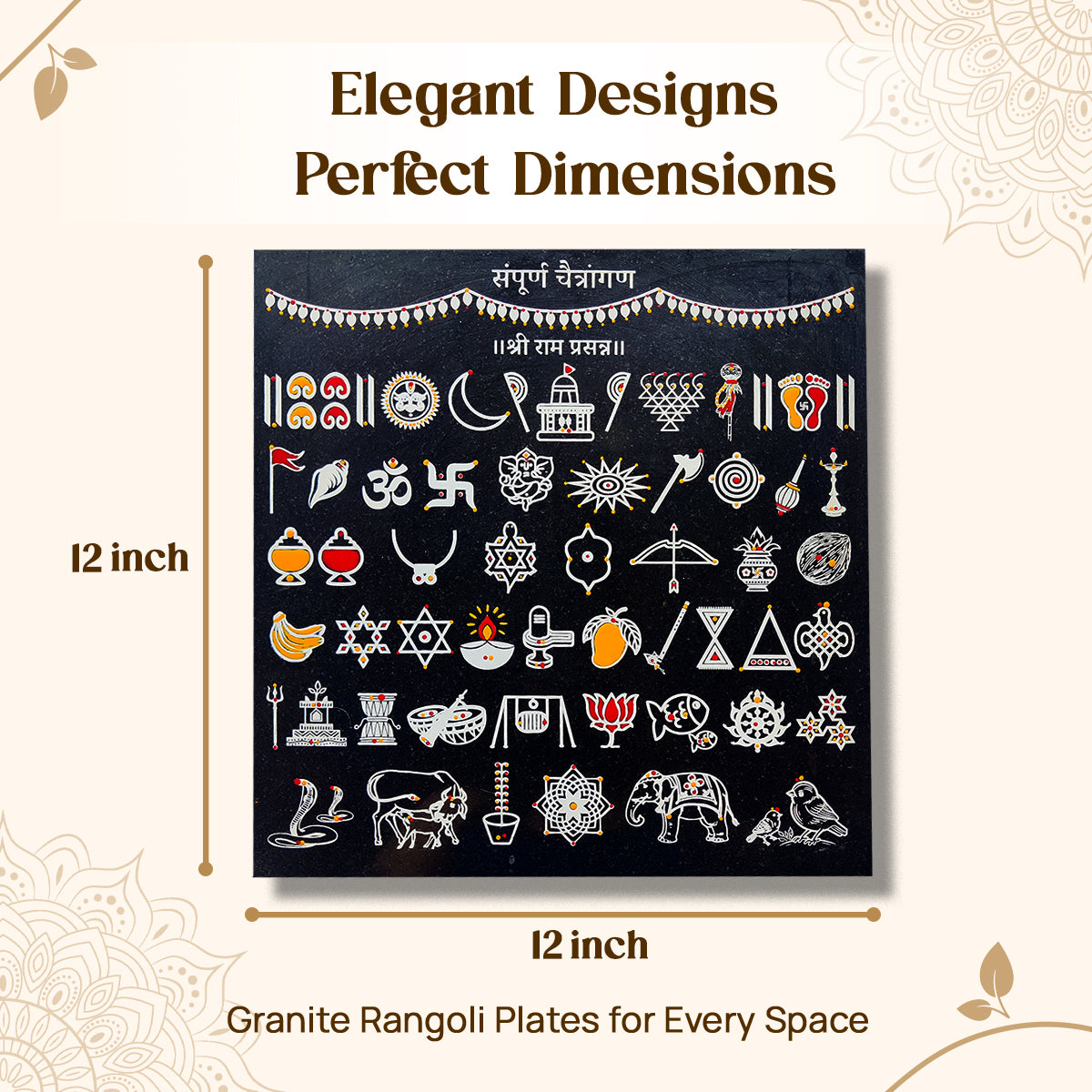 CHITRASHILA® Sampurna Chaitrangan with 50+ Shubh Chinh Granite Printed Rangoli (12*12 inch)