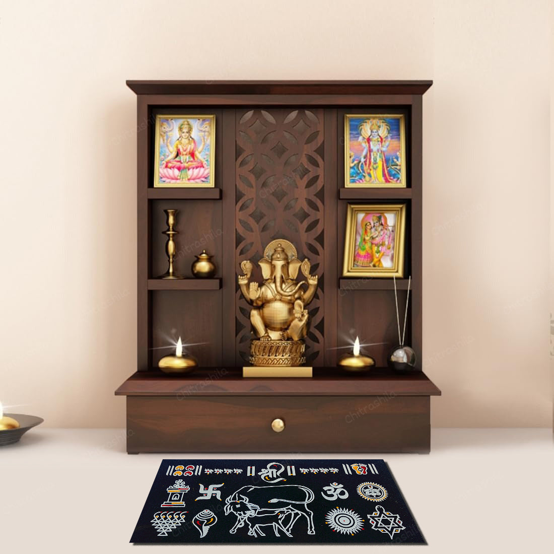 CHITRASHILA® Gau Mata/Kamdhenu Chaitrangan Rangoli Granite Printed- 12*6 inch